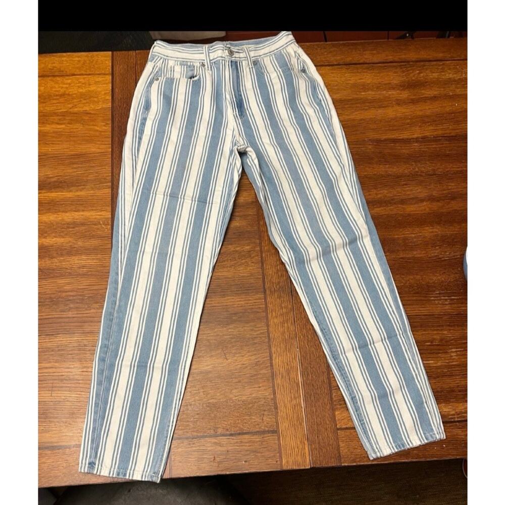 American Eagle AE Striped Mom Jeans Size 2 High Waisted Blue White Stripe Cotton - Picture 4 of 7